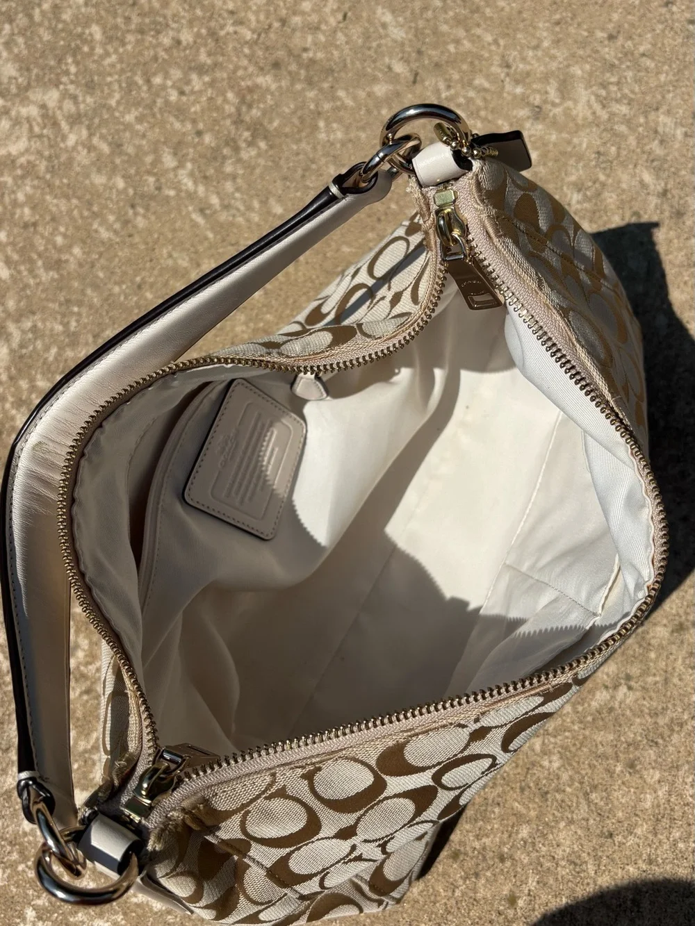 Coach Signature Jacquard Hobo Bag in Champagne